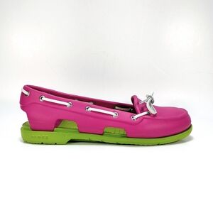 Crocs Beach Line Womens 9 Pink And Green Slip On Boat Shoes Loafers